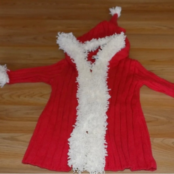 Size 24 Months Nick Nack Patty Wack Red Ivory Trim Hooded Sweater Jacket Coat - Picture 4 of 6